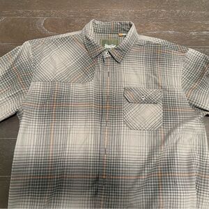 Howler Brothers Gray Plaid Button-Down Shirt with Orange Stripes